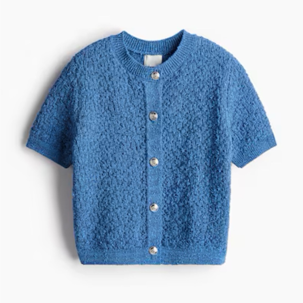 Blue Textured Knit Cardigan - Picture 5 of 6